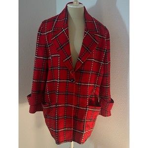 80's/90's Vintage Austin Hill 100 % Wool Red Plaid Blazer Suite Jacket Size 6